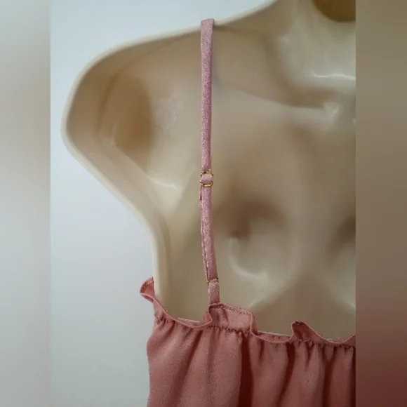 Free People Intimately Pink Salmon Dusty Elastic Ruffle Crop Tube Top Satin S - Picture 5 of 9